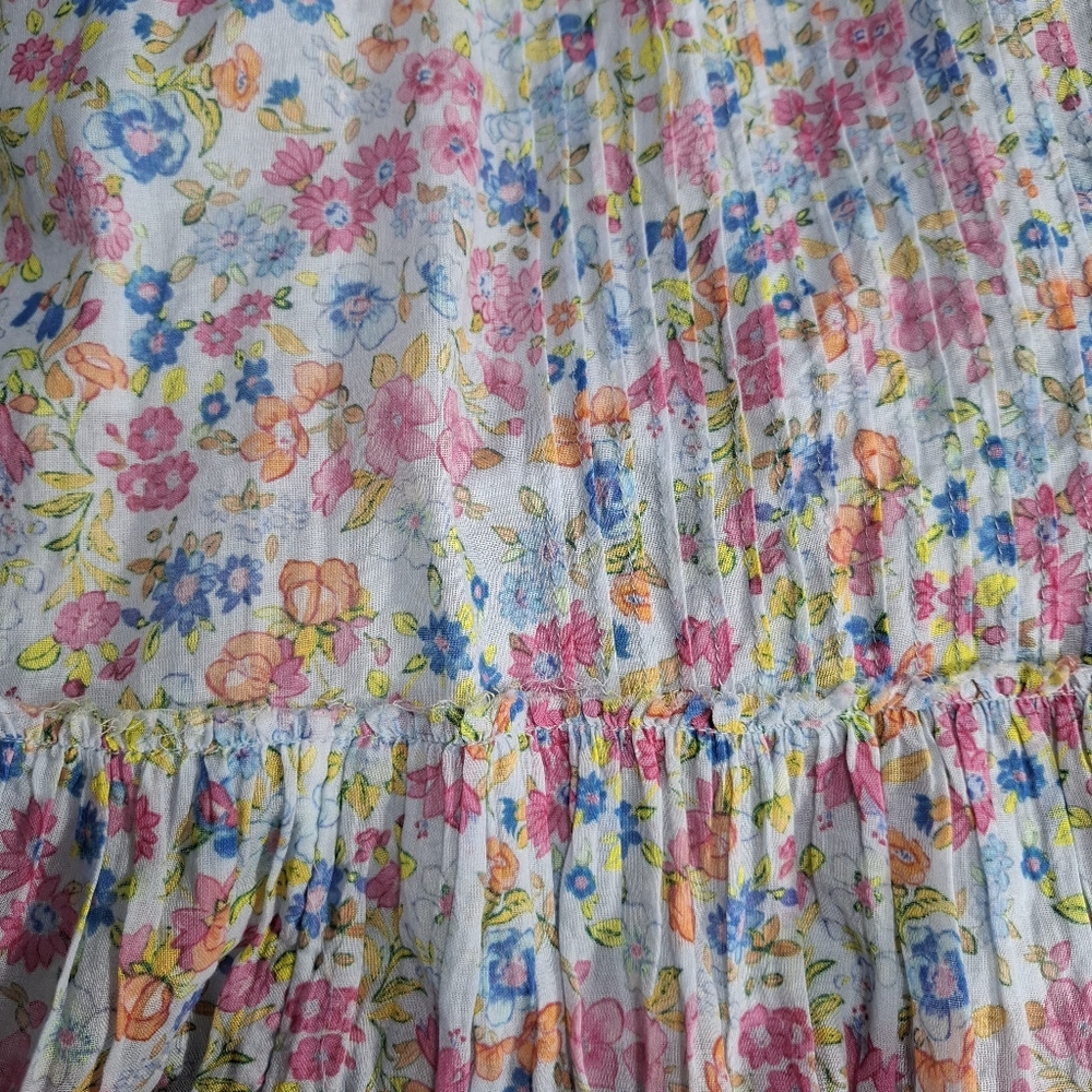 Love Shack Fancy Women's Midi Dress Cotton Multicolor Floral Pleated Ruffle Sz 0 - Picture 11 of 15